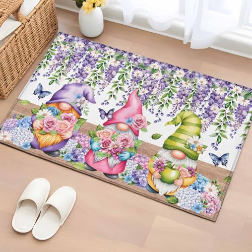 Tapete de entrada 2'x3' azul y púrpura con diseño de gnomos