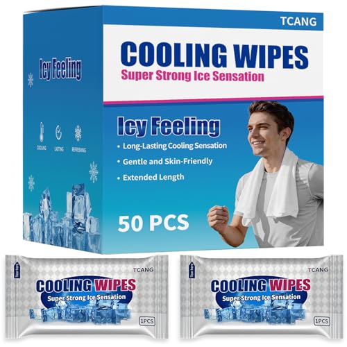 50 Pack Disposable Cooling Wipes Individually Wrapped No-Rinse Cooling Towels (25x 9.84) Extra-Thick Oversized Ice Towel for Sports Travel and Camping in Hot Weather (White)