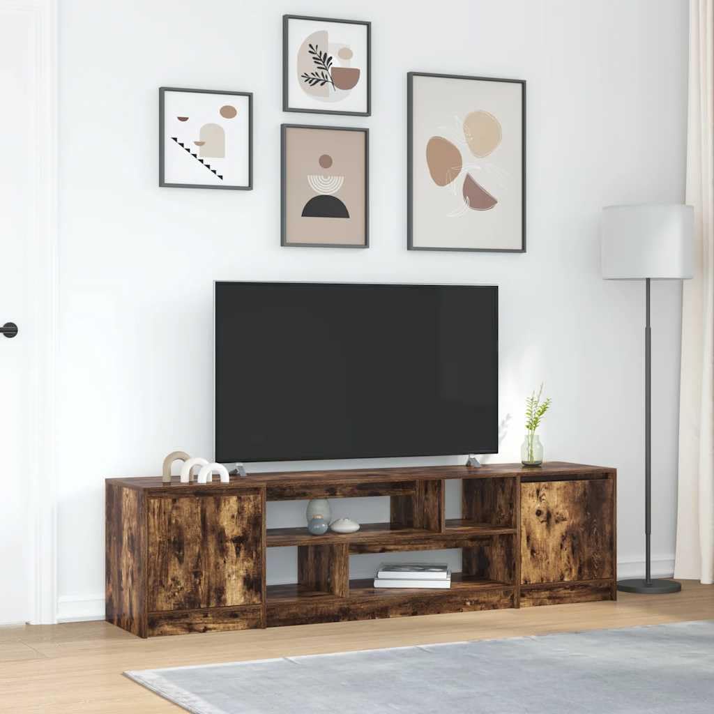 Mobile TV in legno di rovere affumicato, 188,5 x 41 x 50 cm, con ampio spazio portaoggetti, pratiche porte, moderno mobile basso per soggiorno, camera da letto, home theater e gaming
