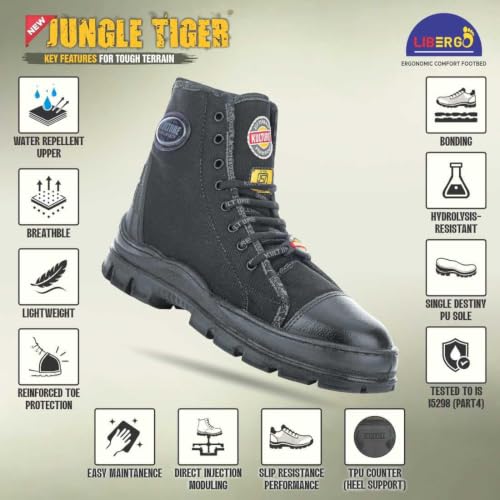 Image of Liberty Kulture Jungle Tiger Military & Tactical Canvas Boot for Men, Soft Toe, Olive Green & Black, Sizes- 6UK-11UK