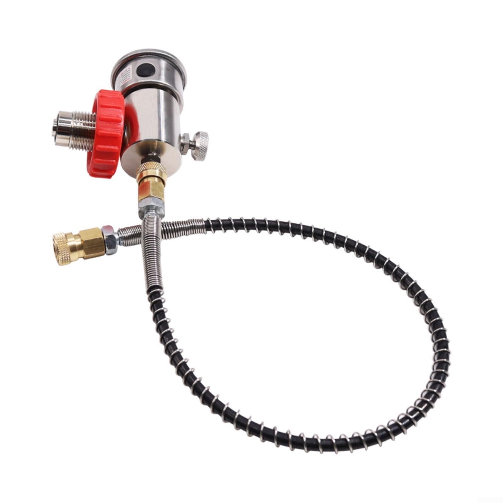 1 manometro per immersioni subacquee G5/8 a 7/8 adattatore di riempimento, doppia luminosità 6000/5000 PSI, tubo a molla da 24 pollici, acciaio inossidabile rame, nero rosso per ricarica