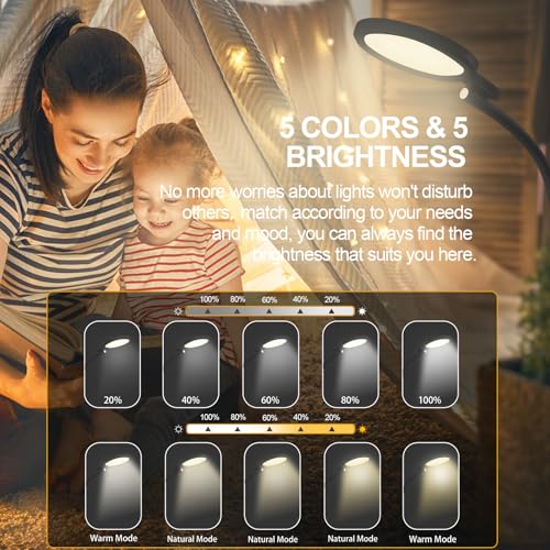 Image of Light Therapy Lamp 10000 Lux UV-Free Sun Floor Lamp, 360 Gooseneck Happy Lamp with 5 Colors & 5 Brightness Levels & Remote Control + Touch Dual Control (Black)