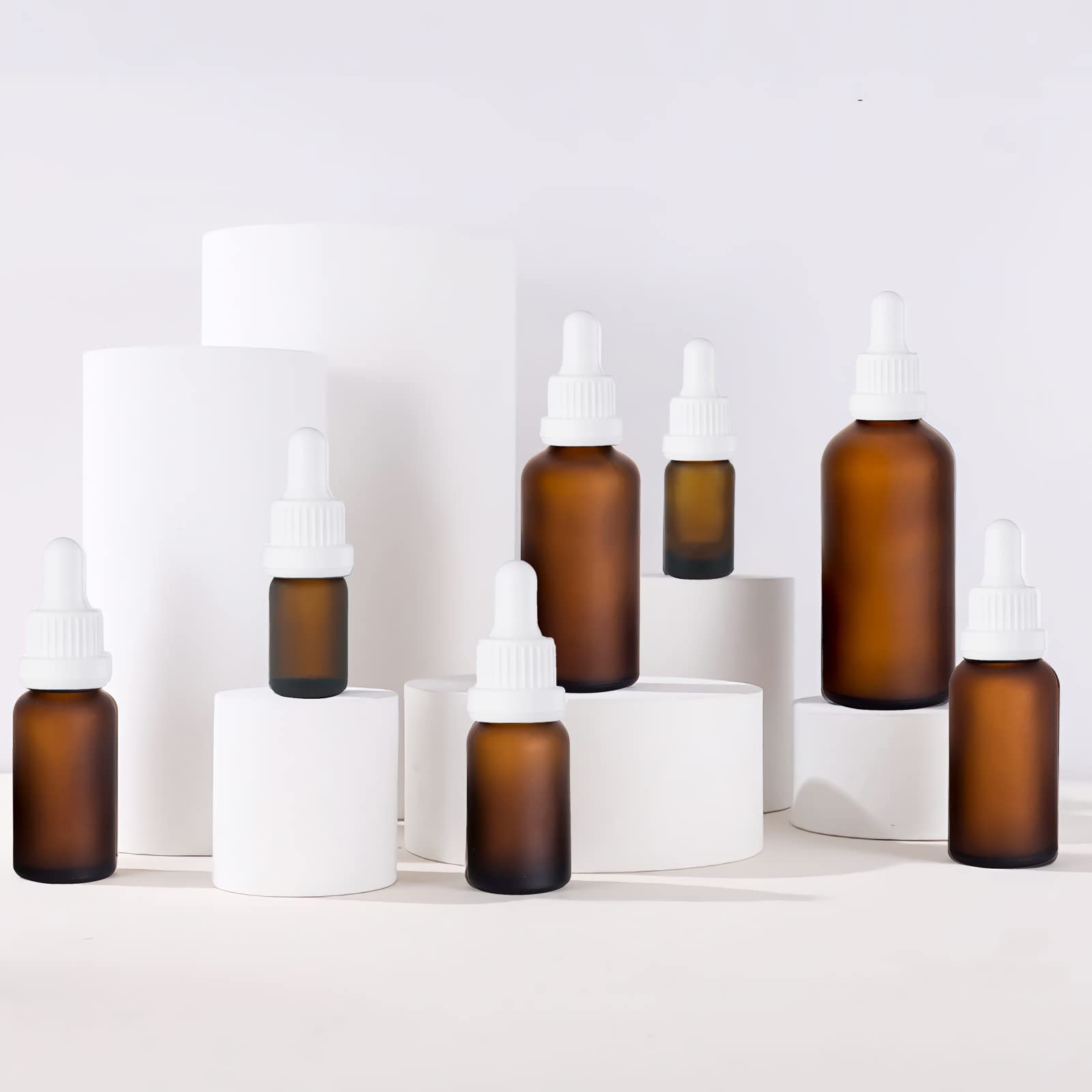 24 Pieza, 20ml Mate Marrón Botellas de Cristal con Pipeta, Frasco Cuentagotas Cristal con Tapón de Rosca Blanco a Prueba de Manipulaciones para Aromaterapia Aceites Esenciales