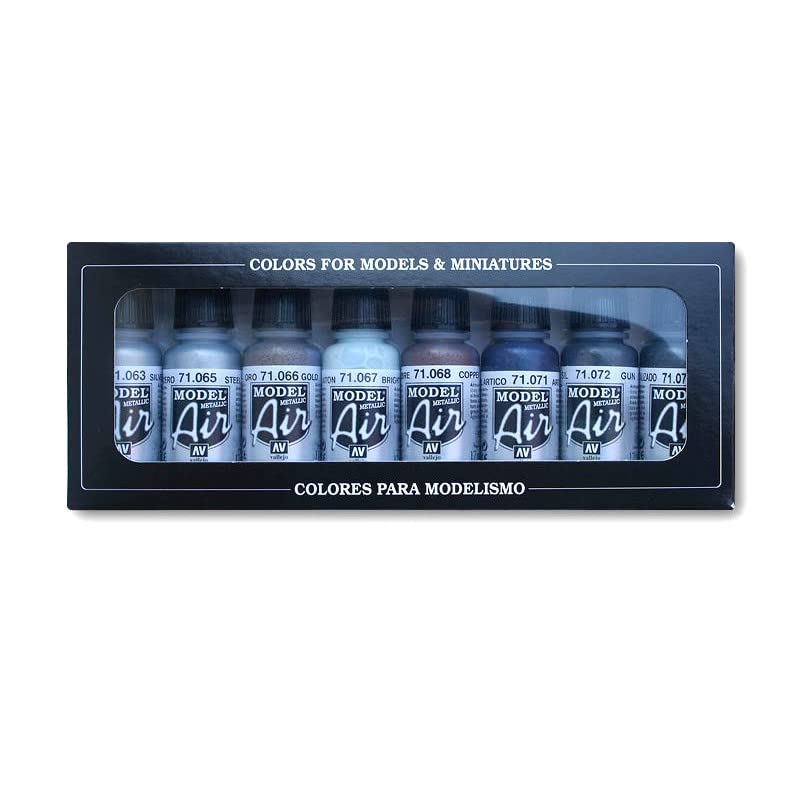 Outletdel ocio Vallejo 71176. Set Pintura acrilica Especial aerografo. Model Air con 8 Colores metalicos de 17ml Cada uno