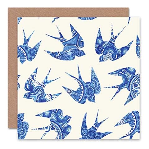 Birds Swallows China Pattern Blue Birthday Art Sealed Greeting Card Plus Envelope Blank inside Cover
