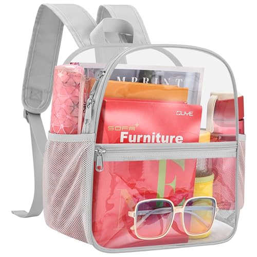 Image of Busiuw Clear Backpack for Stadium Events 12x12x6 Mini Small Sports Fan Backpacks with Front Pocket for Concert Sport Events Work Travel(Silver)