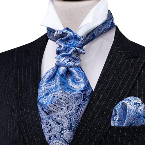 Image of Barry.Wang Ascot Ties Cravat Tie Men Paisley Plaid Scarf Self Tie Pocket Square Cufflinks Set Wedding Party
