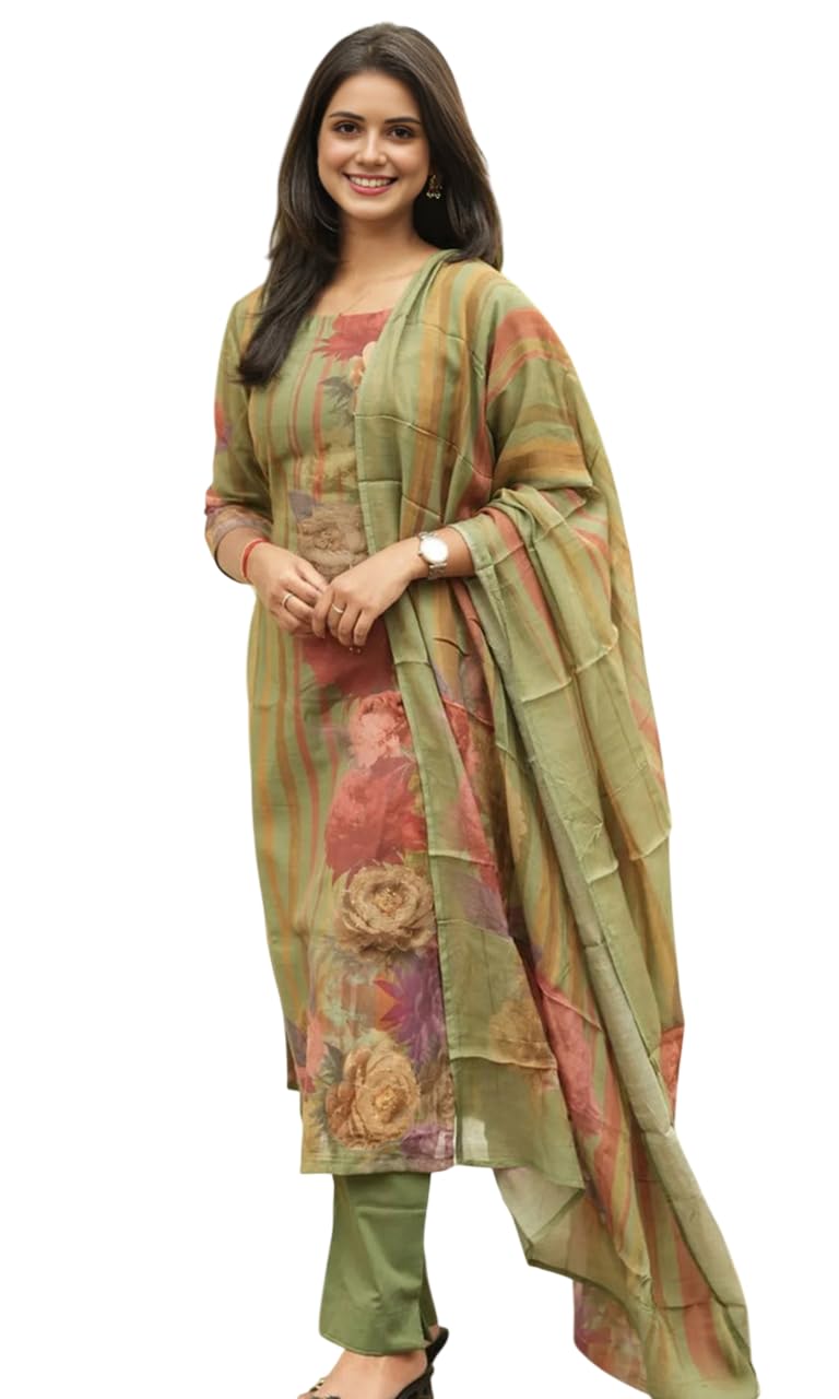 sun fashion and lifestyle Kurta Sets for Woman | Kurti Set | Women's 3 Piece Kurta Pant Dupatta Set | Rayon Kurta Woman | Elegant Suit for Women | Dupatta (KPD70_Mahendi)-picture-12