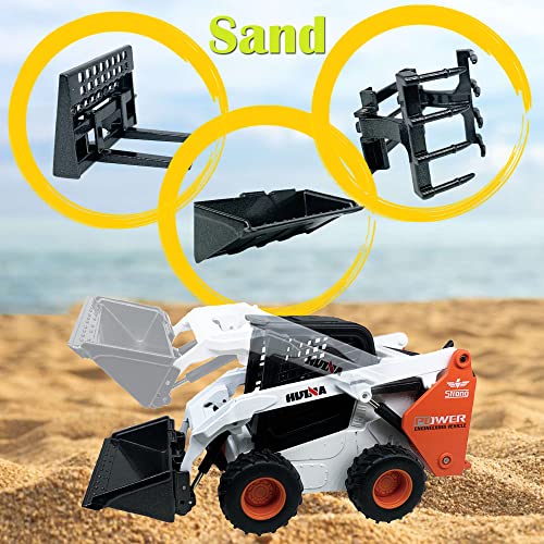 Brachiosaur 3 In 1 Skid Steers Loader Construction Vehicles Toys,1:50 Scale Diecast Site Loader With Metal Forklift And Grab Shovel Set, Toy Trucks For Kids 8,9,10,11,12 Year Old And Up(White) #TOP3