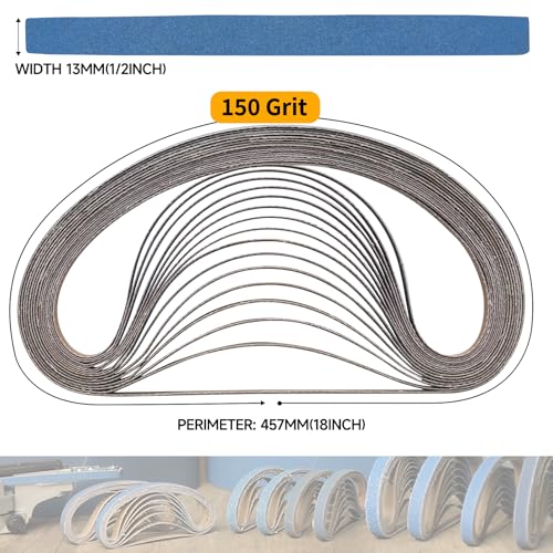 Image of 40-Piece Premium 1 /2 x 18 Inch Zirconia Sanding Belts 150 Grit | 13 x 457 MM, Heavy Duty, Long-Lasting, Wood Metal Grinding and Finishing for Mini Bandfile Belt Sander