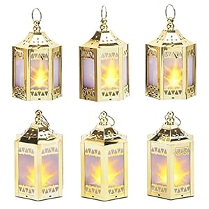 Mini Gold Lanterns with LED Star – 4.5 Inch Tall, Warm White 3D Holographic Star Light, Eid & Ramadan Decorations or Winter Wedding Centerpiece, Batteries Included – Set of 6