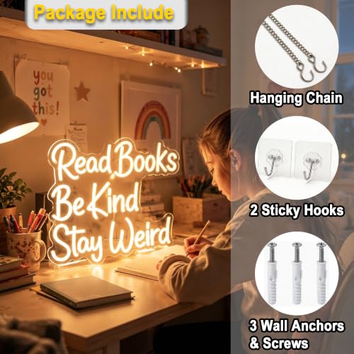 Image of Read Books Be Kind Neon Sign for Wall Decor Light Up Sign Positive Led Signs for Class Room Party Home Wall Decor USB Powered