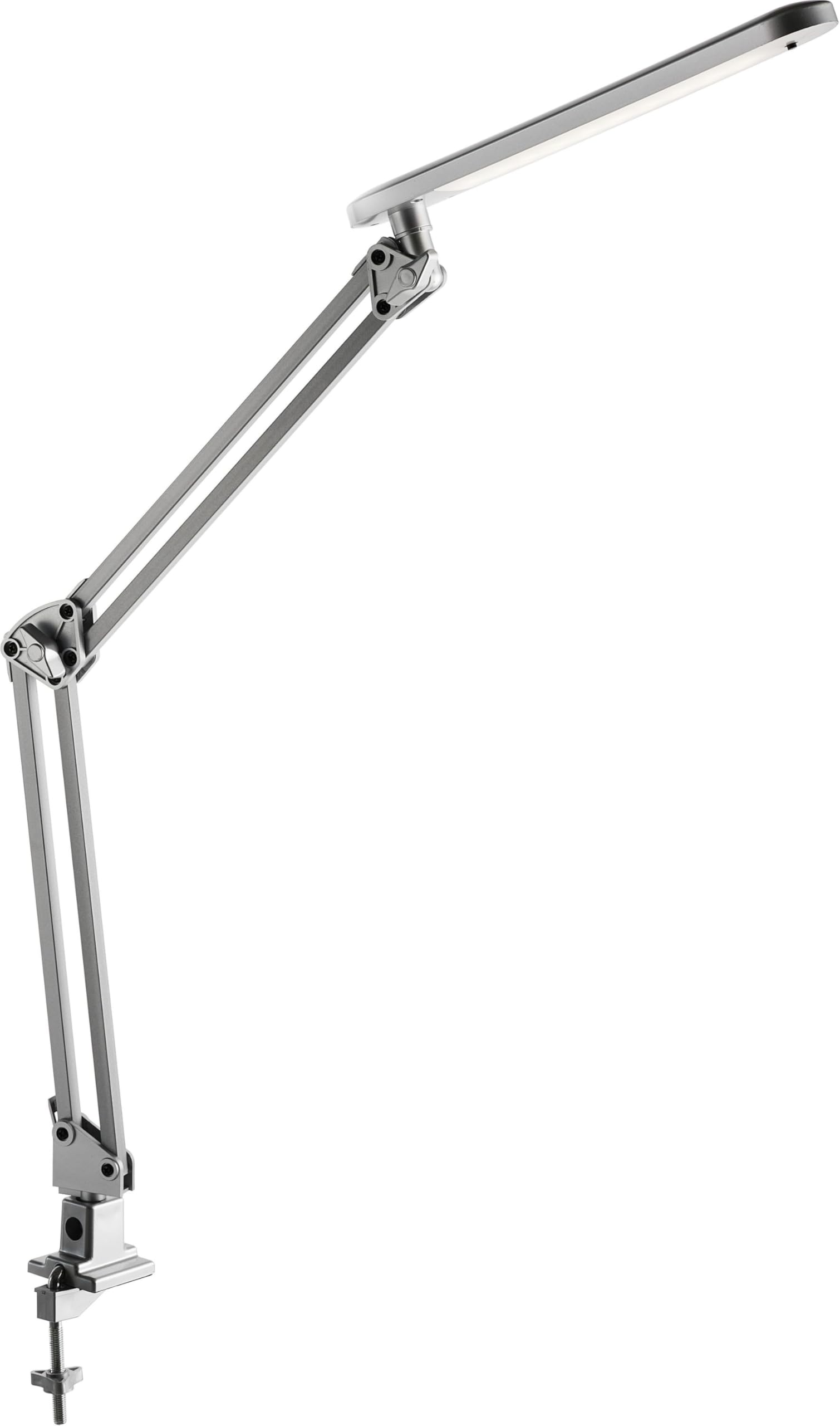 Alco-Albert - LED Schreibtischlampe mit Tischklemme 20 LEDs 7W silber | Flexible Klemmleuchte mit stufenlos verstellbarem Arm, für Schreibtisch, Werkbank und Regal