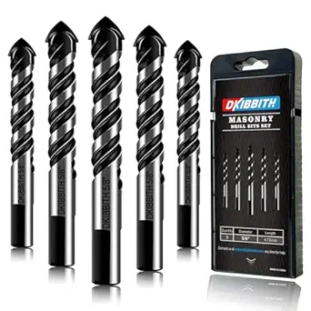5-Piece 5/8“ Masonry Drill Bits for Tile Glass Ceramic Wall Brick Stone Soft-Metal Wood, 5/8 Inch Concrete Drill Bits Cement Drill Bit Set, 3-Flat Shank, YG8 Carbide Tungsten Steel Alloy Tip 16mm