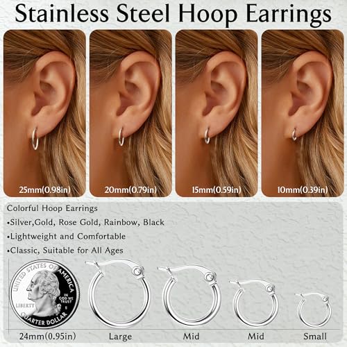 FASACCO Colorful Hoop Earrings Surgical Steel Hoop Earrings for Women Loop Earrings 10mm/15mm/20mm/25mm3