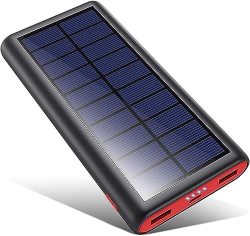QTshine Batterie Externe Solaire 26800mAh, USB C Chargeur Solaire Power Bank Portable Charge Rapide avec 3 Ports, 4 Power Indicator Light pour Smartphone, Tablette,...