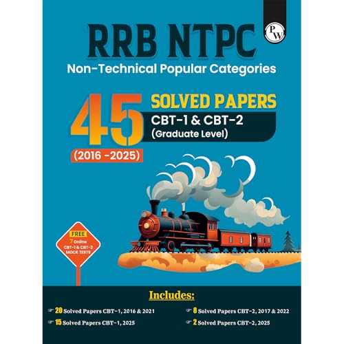 Image of PW RRB NTPC Book 2026 - 45 Previous Year Solved Papers CBT 1 & CBT 2 (2016-2025) | Graduate Level PYQ Question Bank | 7 Online Mock Tests | English Medium [Paperback]