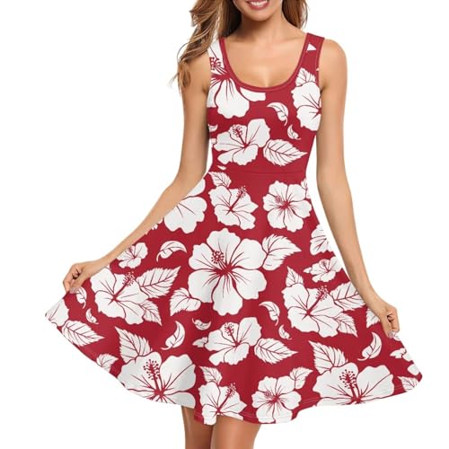 Image of Women Stylish Tank Dresses Sleeveless Round Neck Midi Casual Dress with Pocket for Summer