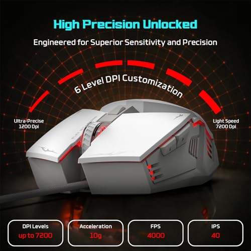 Image of EvoFox Shadow Plus Gaming Mouse Wired | Gaming Mouse with Instant A603FP Sensor, 7200 DPI Optical Tracking, HUANO Switches, 6 Buttons, Ergonomic Design, Braided 1.5m Cable USB - Black