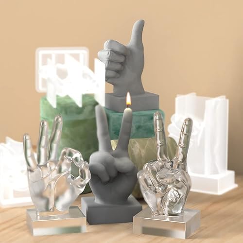 Miniatura 3 de Cjeuxnr 3 moldes de silicona en forma de mano, molde de fundición de resina en forma de dedo medio 3D, moldes para hacer velas, hornear para jabón,