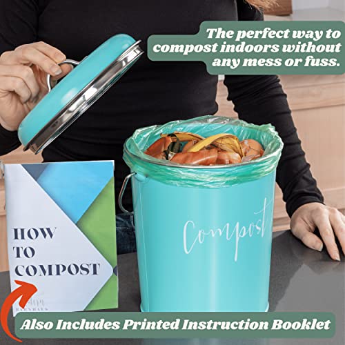 Compost-Tumbler-Teal-Kitchen-Compost-Bin-Countertop-Indoor-Compost-Bin-Kitchen-Compost-Bucket-Kitchen-Compost-Bins-Compost-Caddy-Counter-Food-Composter-for-Kitchen-Turquoise-Compost-Pail