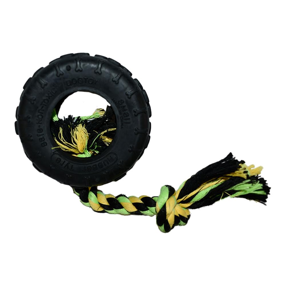 HAPPYPET Grrrelli Tyre and Rope Dog Chew Toy Strong Fun Interactive Chewing Playing Catch Fetch Lightweight Tugging Pulling for All Breeds - Small