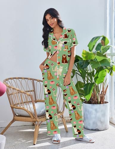 Image of Ekouaer Pajamas for Women Set Button Up Soft Pjs Short Sleeve 2 Piece Lounge Sets Comfy Sleepwear