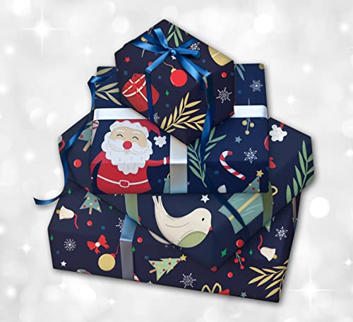 Geschenkpapier für Weihnachten, 5 Bögen Premium Geschenkpapier 75 x 50cm zertifiziertes nachhaltig bedrucktes Geschenkpapier, reißfestes, gefaltetes Papier in 80er Grammatur Cover