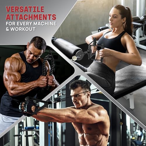 Image of Yes4All Cable Machine Attachment Set, Heavy-Duty 880 Lb LAT Pulldown Attachments, Cable Attachments for Gym, Rubber Handle for Secure Grip, 360 Rotation