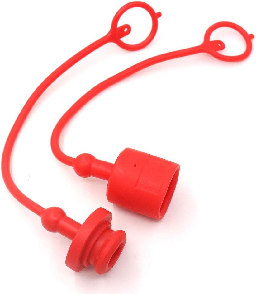 Image of Hydraulic Coupler Dust Cap Plug Set 1 /2 ISO-B 5675 AG,CEKER Hydraulic Dust Covers Male Female Quick Connects Fittings,Red Caps with Retention Ring Keeps Cap Attached to Hose 1Pack