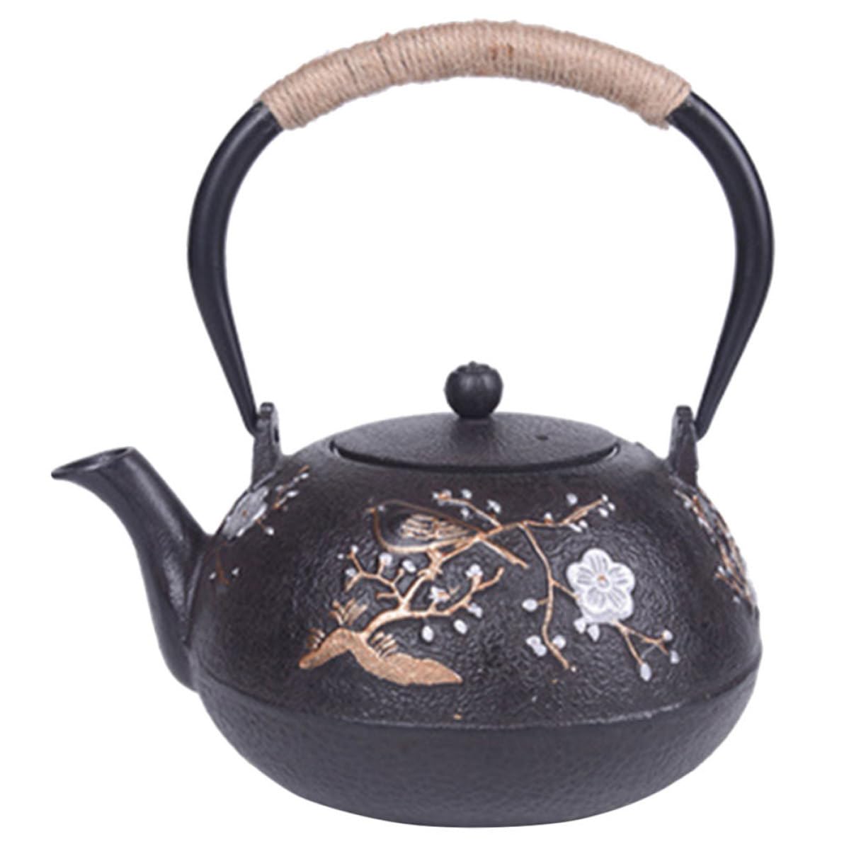 Tetera de Hierro Fundido Negra Infusor, Fácil de Limpiar, Adecuado para Uso en Casa, Diseño Resistente y Tradicional para Preparar Té