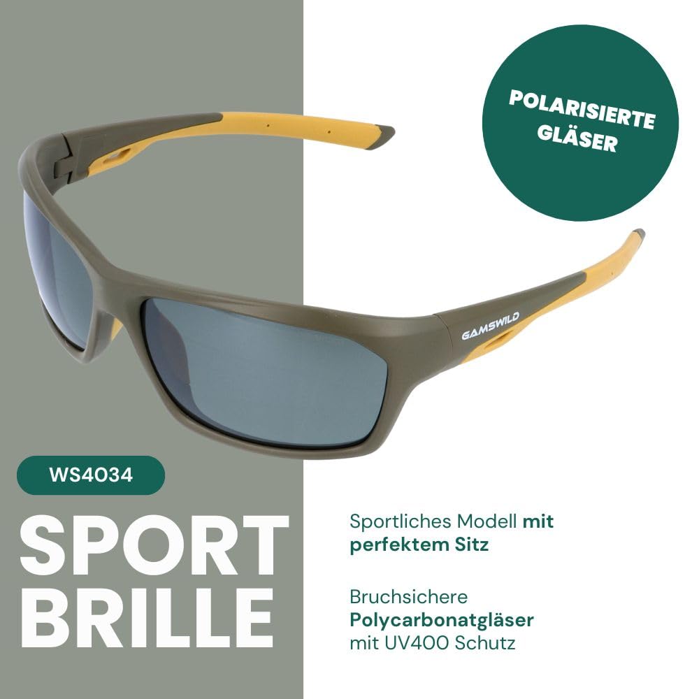 Gamswild WS4034 Sportbrille Sonnenbrille TR90 polarisiert Fahrradbrille Skibrille Damen Herren Unisex Leichtgewicht| grün | blau| braun |