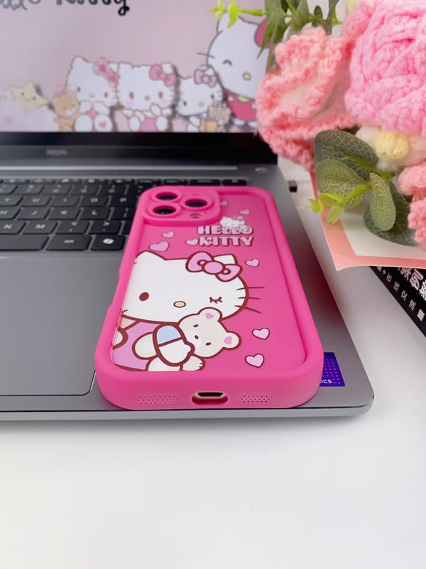 Image of COVERLY Kitty Pattern Back Case Cover for iPhone 12 Pro | Hot Teddy Bow Cute Design | Camera Lens Protection | Soft TPU Silicone Fashion Aesthetic Print Cover for Girls & Women (Rose Pink, Shockproof)