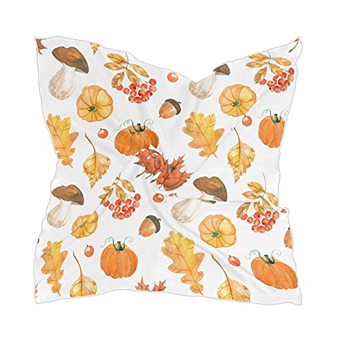 xigua Autumn Pumpkin Harvest Square Scarf Thanksgiving Silk Feeling Bandanas for Women Scarves and Wraps Head Scarfs Neckerchief for Spring/Summer/Fall/Winter 23.6 Inch