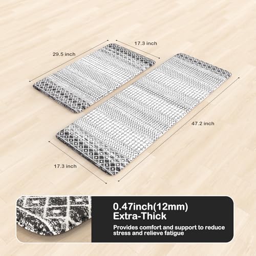 Ailsan Kitchen Mats For Floor 2 Piece,Kitchen Floor Mats Cushioned Anti Fatigue,Waterproof Standing Mat Runner,Boho Kitchen Sink Rug For Kitchen Laundry Bath Dining Room,Black/White thumb #1