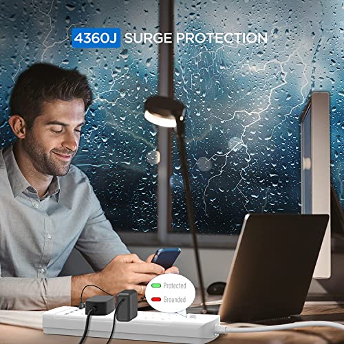 Witeem Surge Protector Power Strip With 12-Outlet (1875W/15A, 4360Joules) And 4 Usb Charging Ports (5V/6A, 30W), 6Ft Extension Cord, Wall Mountable Overload Protection Outlet For Home & Office, White #TOP3