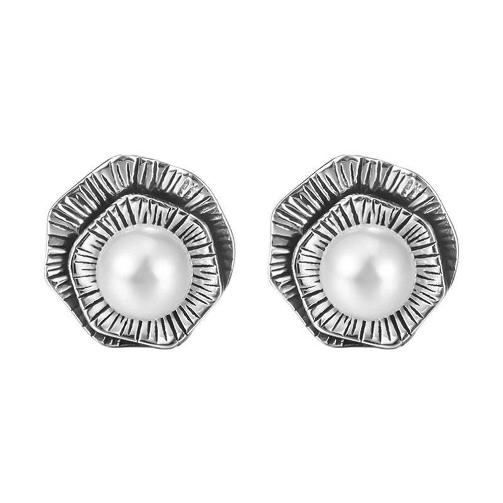 IUokLU Earrings for Girls, S925 Anemone Court Stud Earrings Female Retro Chinese Clothing Temperament Pearl Earrings