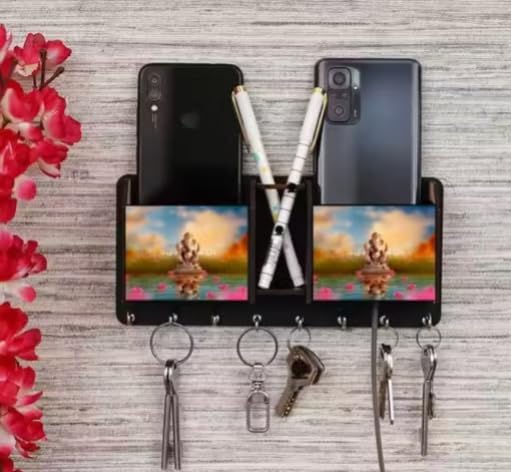 Image of Vintage Collection Wooden Key Holder for Wall, Wall Mounted Key Stand with Hooks, Hanging Rack for Living Room, Office and Door (Ganesh Ji Keyholder)