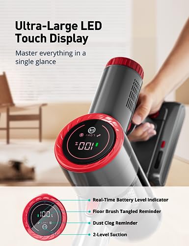 Image of Aspiron Cordless Vacuum Cleaner,550W /55KPA Stick Vacuum Cleaner for Home, LED Touch Display Screen, 2 Charging Ways,2 HEPA Filters, LED Headlight,Handheld Vacuum for Hard Floor, Carpets, Sofa, Car