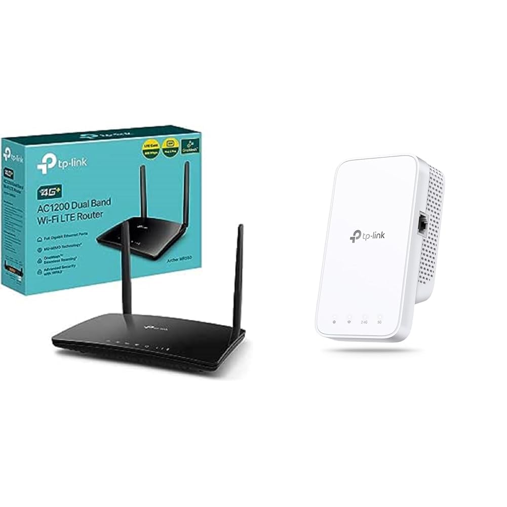 TP-Link Archer MR550 Router 4G+ Cat6 300Mbps, Wi-Fi AC1200 Dual Band & RE330 WLAN Verstärker Repeater AC1200