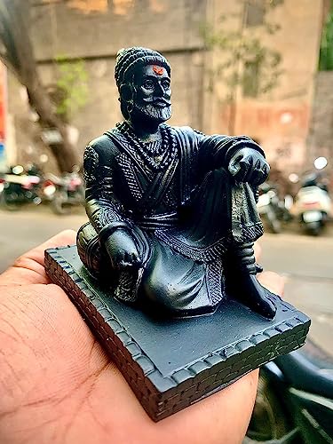 Image of S2S Fiber Chatrapati Shivaji Maharaj Idol Murti Statue for Home Office Decor Gift Item Collectible Handicraft Art | 9x6x10 CM | Black