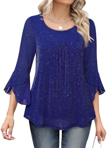 Bebonnie Women's Ruffle 3/4 Sleeve Elegant Dressy Blouses Crew Ne...