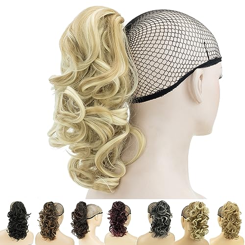 IMISSU Messy Curly Hair Short Claw Ponytail Hair Extensions Pony Tail Clip in Hairpieces (Medium Blonde)
