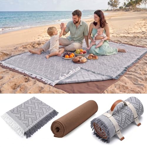 2 in 1 Extra Large 80"* 80" Rug Picnic Waterproof Outdoor Beach Blanket Foldable Camping Mat Car Travel Necessities Mountaineering Essentials Camper Accessories Backpacking Gear Trip Supplies