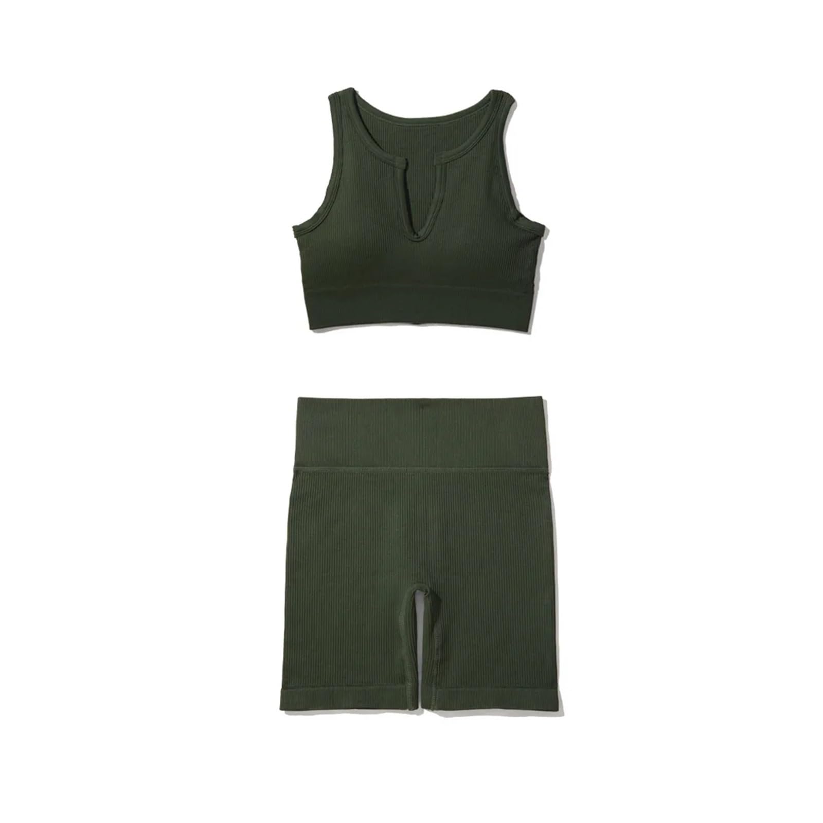 Conjuntos De Gimnasio para Mujer 1 Set Seamless Ribbed Yoga Sets Workout Sets For Women Gym Suits Ribbed Crop Tank High Waist Shorts Outfits Fitness Running para Yoga Y Entrenamiento(Green,S)