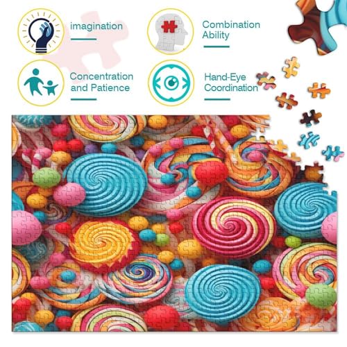 Puzzle en bois bonbons 1000 pièces de haute qualité, format 75x50cm