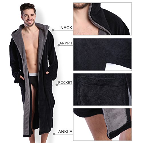 KEMUSI Hooded Herringbone Men's Soft Spa Full Lenght Bathrobe,Comfy Full Length Warm Nightdress4