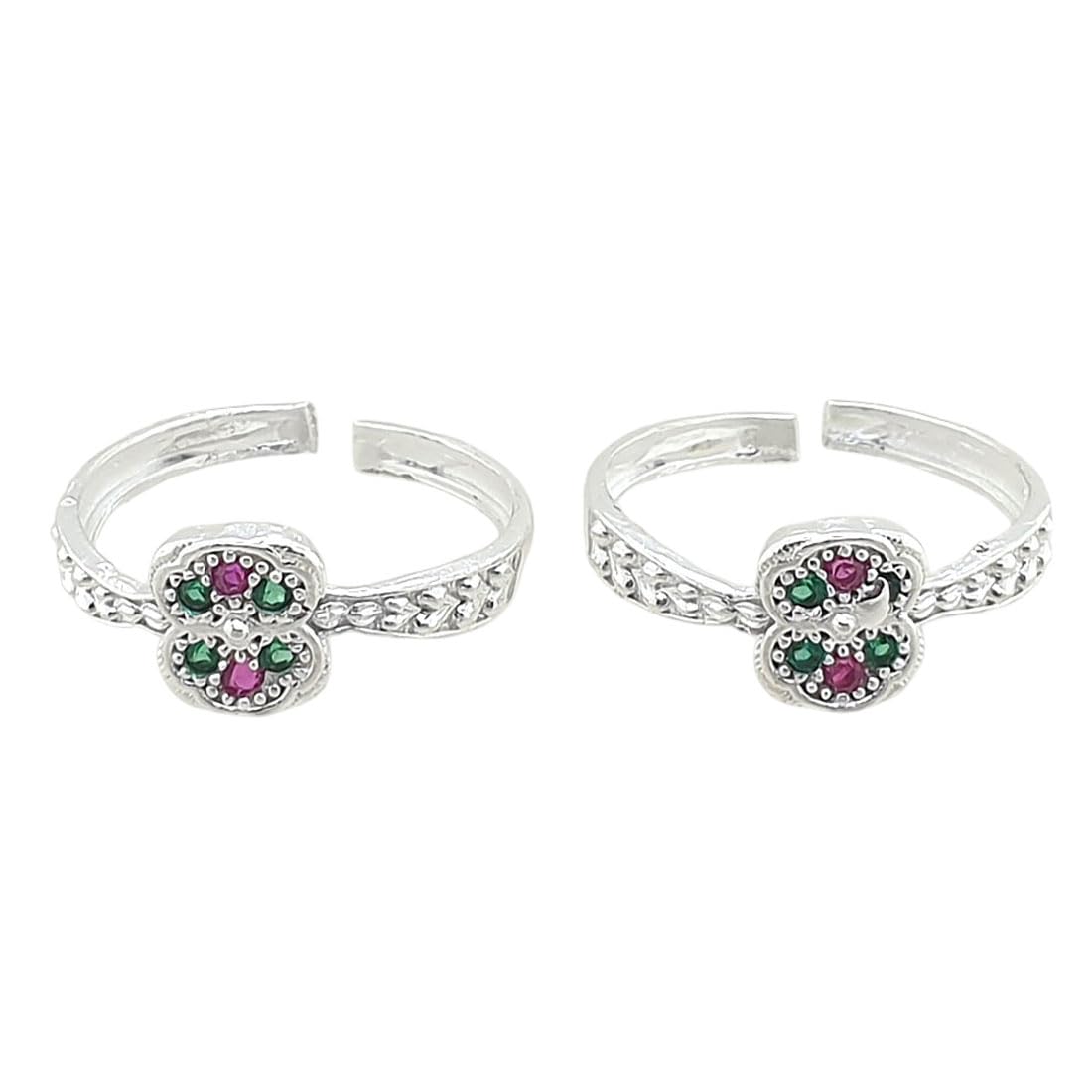 sahiba gems 925 Silver (Chandi) Designer Multi Color Zircon Toe Ring Bichhiya For Women ~ 2 Pieces ~ 2.500 Grams Light Weight-picture-39