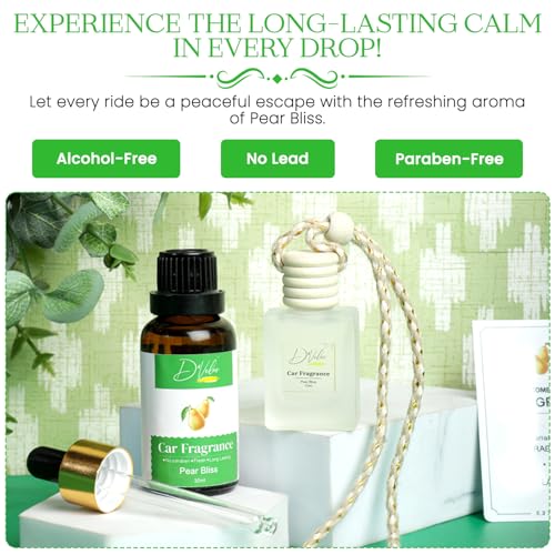 Image of D'Velas 40ml Car Fragrance Diffuser Set - Long-Lasting Upto 120 Days | Pear Bliss | No Paraben | Elegant 10ml Wooden Lid Bottle with 30ml Refill | Perfume Diffuser | Odor Eliminator for Car Interior