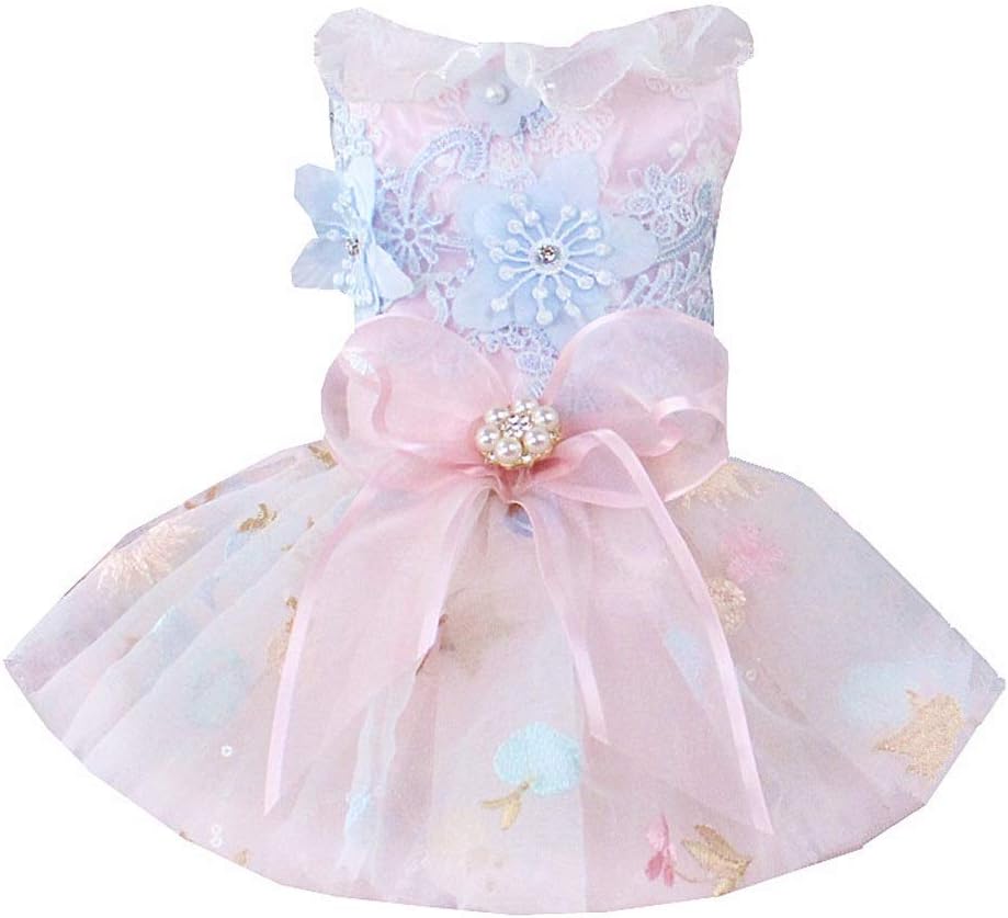 Dog Dress Dogs Weeding Dress Embroidery Lace Tutu Weeding Skirt Summer Dress Dress for Wedding Party Clothes (Size : X-Small) (Large)